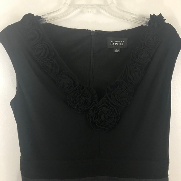 Adrianna Papell Black Rosette Tea Length Dress 4 - Picture 2 of 8